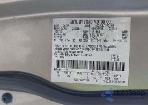 2008 Mercury Mountaineer from USA, damaged, VIN 4M2EU37E28UJ00144